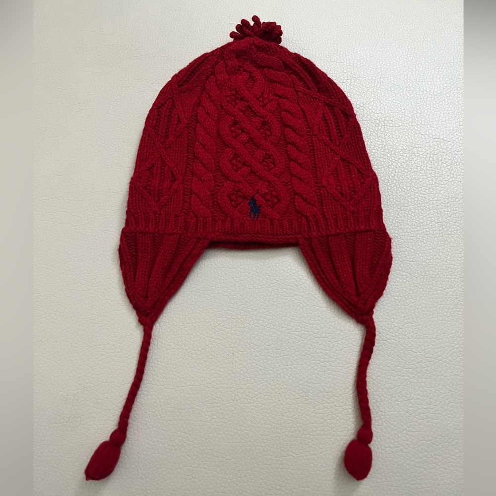 NWT - Polo Ralph Lauren 100% Italian Lambs Wool Earflap Braided Beanie